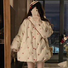 批发冰淇淋系列鸭鸭冬季中长款小香风羽绒服女2025新款小个子刺绣外套
