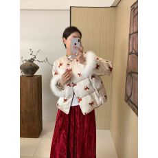 批发“骐骥呈祥”版马年新中式国风印花撞色红保暖羽绒服外套