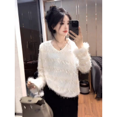 批发欧洲2025春新款时髦洋气法式小众<b class='q'>文艺</b><b class='q'>范</b>亮片装饰纯色长袖上衣女