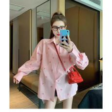 批发蝴蝶结印花防晒衬衫女夏季百搭宽松慵懒风休闲开衫衬衣外套