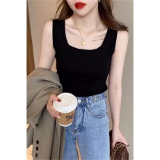 批发奶茶色方领宽边冰丝针织背心<b class='q'>女</b>夏季辣妹小吊带打底衫西装内搭外穿