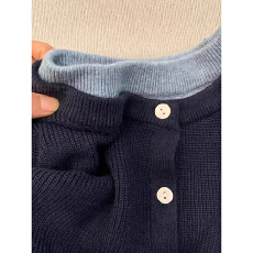 批发高级感<b class='q'>假两件</b>圆领<b class='q'>针织衫</b>女秋冬慵懒风宽松毛衣开衫外套设计感上衣