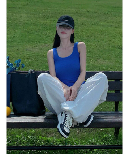 파란색 인사이드 가져 가라. 얼음 실크 대 네클라인 u 칼라 작은 조끼 슬립 여성 여름 외출용 니트 민소매 아름다움 뒤쪽에 의류 얇은