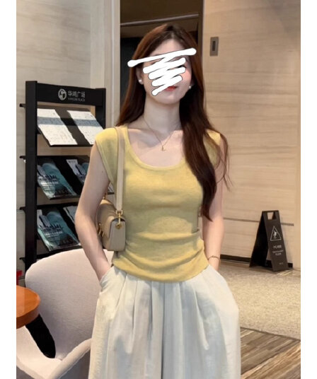 한 부서 캐주얼 u 칼라 민소매 어깨 티셔츠 여름 2026 새로운 패션 품격 다용도 몸매 가꾸기 슬림해 보이는 맨위 여성