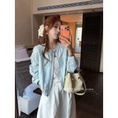 26年新款时髦洋气蕾丝拼接长袖立领拉链夹克外套女短款