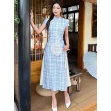 批发高中考送考新中式风格子改良<b class='q'>旗袍</b>女2026<b class='q'>新款</b>立领短袖连衣裙奥黛裙