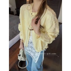 批发26年新款时髦洋气蕾丝拼接长袖立领拉链夹克外套女短款