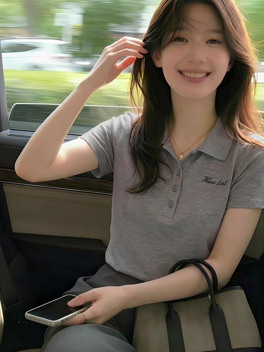 회색 니트 POLO 셔츠 긍정적 인 어깨 반팔 티셔츠 여성 여름 디자인 센스 작은 대중 몸매 가꾸기 쇼트 스타일 폴로 칼라 맨위 얇은