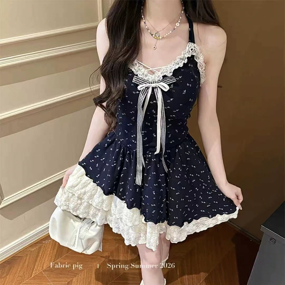 직물 돼지 블루 섬 꽃 시리아 달콤한 욕망 바람 행침 목 여성 드레스 초여름 꽃무늬 치마 해변가 휴가 치마