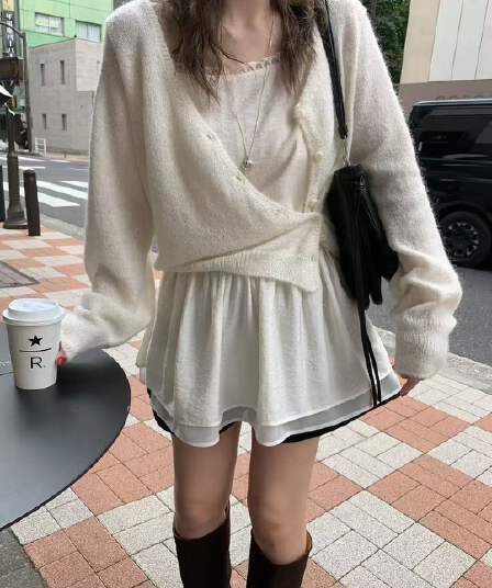 있음 선적 사이즈 업데이트 한국 chic 가을 새로운 달콤함 경 사진 버클 다용도 긴팔 니트 스웨터