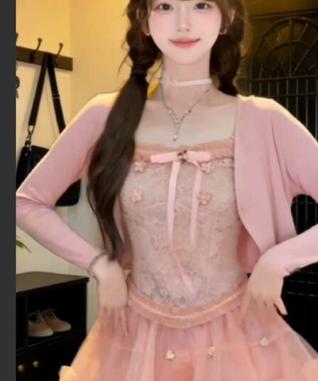 루이 茜 웨이 Sher S 숲 비밀 상황 천 골드 공주 순수한 욕망 바람 프랑스식 맨위 미니 스커트 오픈 가디건 r6090-1h