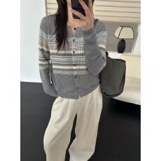 批发韩版慵懒风撞色条纹镂空长袖<b class='q'>针织</b><b class='q'>开衫</b>女早秋新款减龄显瘦外穿上衣