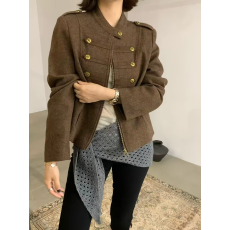 批发复古风双排扣立领羊毛呢短<b class='q'>外套</b>女2026秋新款显瘦时尚百搭夹克上衣