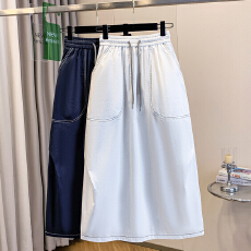 批发实拍大码工装半身裙女夏季2025新款宽松高腰气质过膝中长款裙子