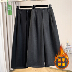 批发大码秋冬厚款洋气九分毛呢阔腿裤女宽松显瘦小个子直筒西装休闲裤