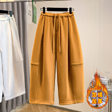 批发实拍 阔腿裤女冬新款欧货设计拼接高腰显瘦羊毛呢百搭加绒九分裤