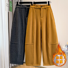 批发松弛感毛呢高腰休闲裤阔腿裤女韩版<b class='q'>秋</b>冬新款宽松百搭八分裤气球裤