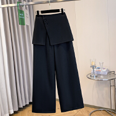 批发西装阔腿裤女可拆卸高腰两件套裙裤春季新款宽松直筒<b class='q'>拖地</b>休闲长裤