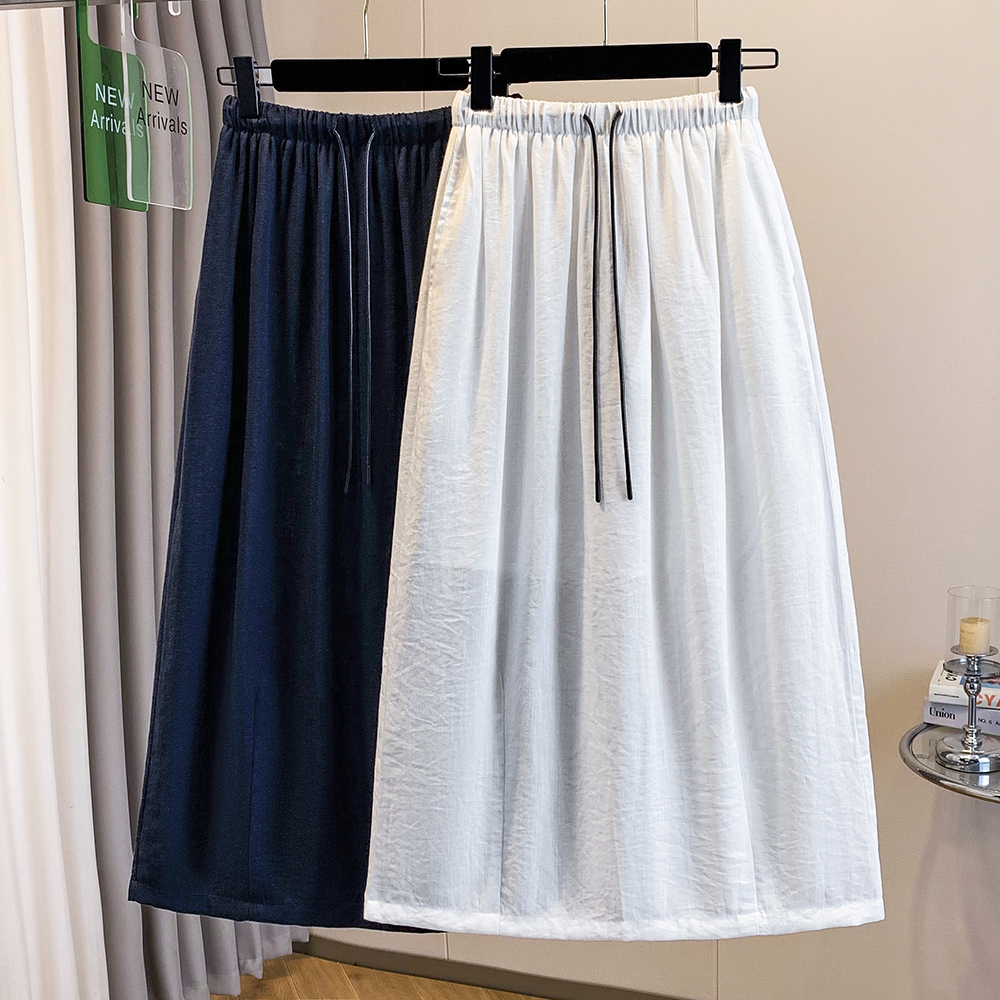 실사 빅 사이즈 허리밴드 아마 반신 스커트 여성 꽃밭 치마 표지 고기 슬림해 보이는 이후 트임 중간 길이 스커트 여름 섹션