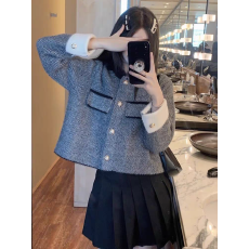 批发仿水貂绒高级感小香风开衫女春秋polo领加厚毛衣外套气质针织上衣