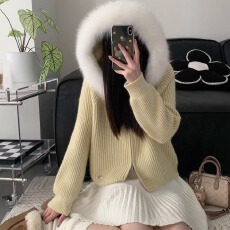 批发<b class='q'>狐狸毛</b>连帽开衫秋冬慵懒风加厚毛衣外套女2025新款网红爆款显瘦