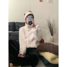 批发实拍高领<b class='q'>针织衫</b>毛衣开衫女秋冬款宽松显瘦短款外套长袖上衣