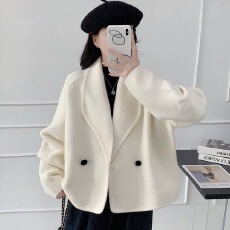 批发秋冬新款时尚高级气质小众设计师款西装领韩国绒毛呢外套