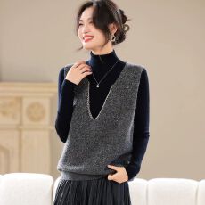 批发重工钉珠洋气U领亮片针织背心减龄显瘦<b class='q'>百搭</b>叠穿马甲