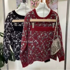 批发水墨印花时尚绵羊绒针织套装裙圆领毛衣半身<b class='q'>短裙</b>两件套