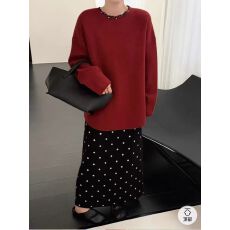 批发韩系宽松显瘦圆领波点针织衫女秋冬新款简约百搭<b class='q'>毛衣</b>上衣潮