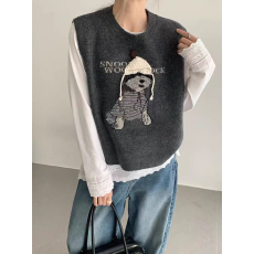 批发韩版编织帽小狗提花针织<b class='q'>马甲女</b>春装新款叠穿显瘦设计感毛衣马夹