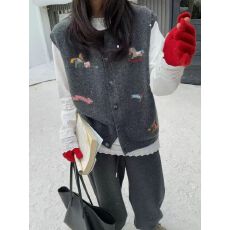 批发高端欧货春季新款小马无袖针织开衫马甲女蕾丝<b class='q'>长袖</b>T恤叠穿两件套