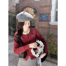 批发鱼兔子的兔子千金小香风撞色针织上衣女2026春秋新款穿搭毛衣开衫