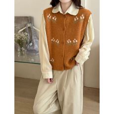 批发韩系<b class='q'>圆领</b>小花刺绣<b class='q'>针织</b>马甲<b class='q'>开衫</b>女秋冬季新款宽松甜美毛衣背心