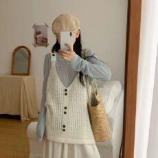 批发实拍叠穿镂空针织背心<b class='q'>马甲</b>女中<b class='q'>长款</b>毛衣新款外穿坎肩<b class='q'>马夹</b>绿色上衣