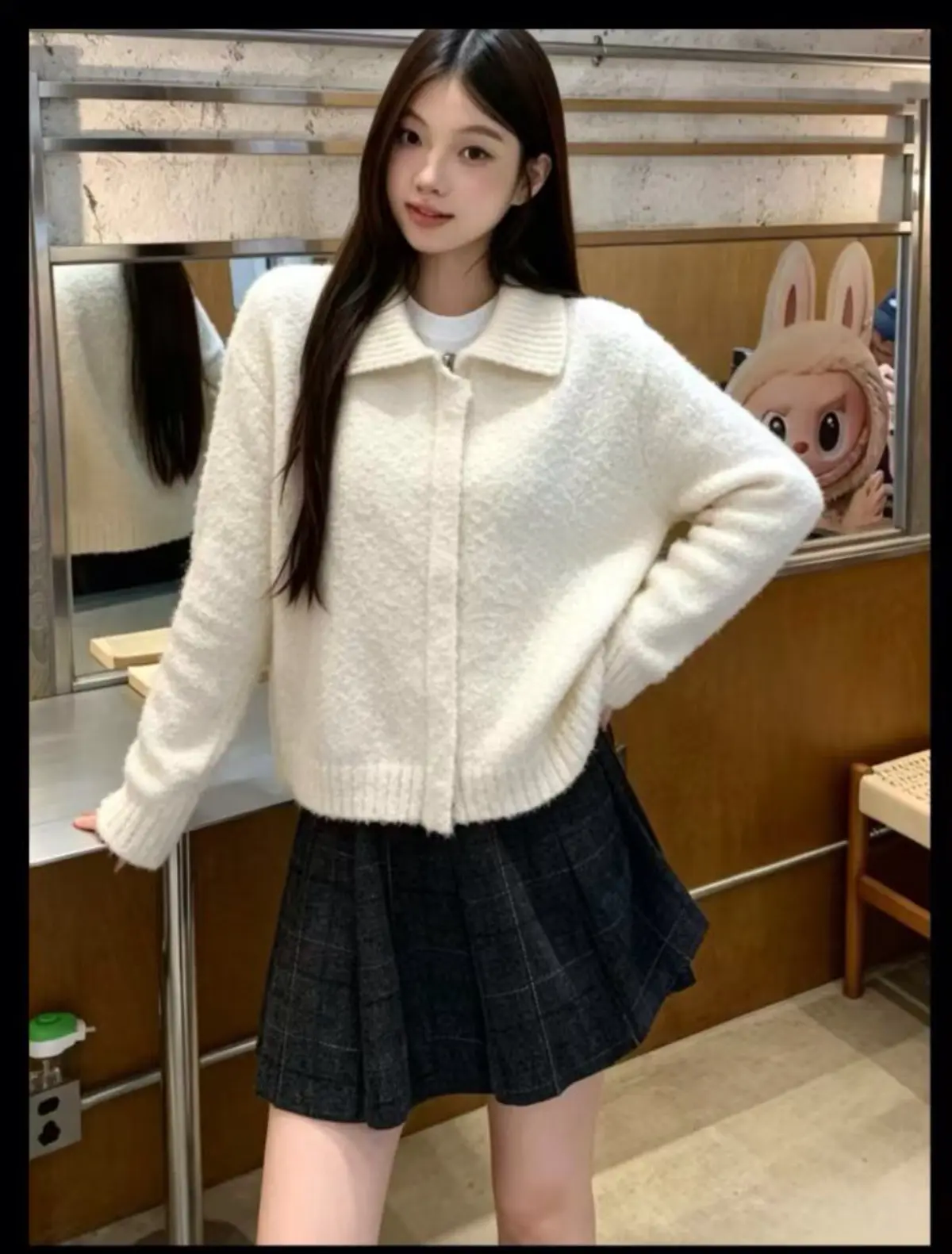 폴드 칼라 지퍼 가디건