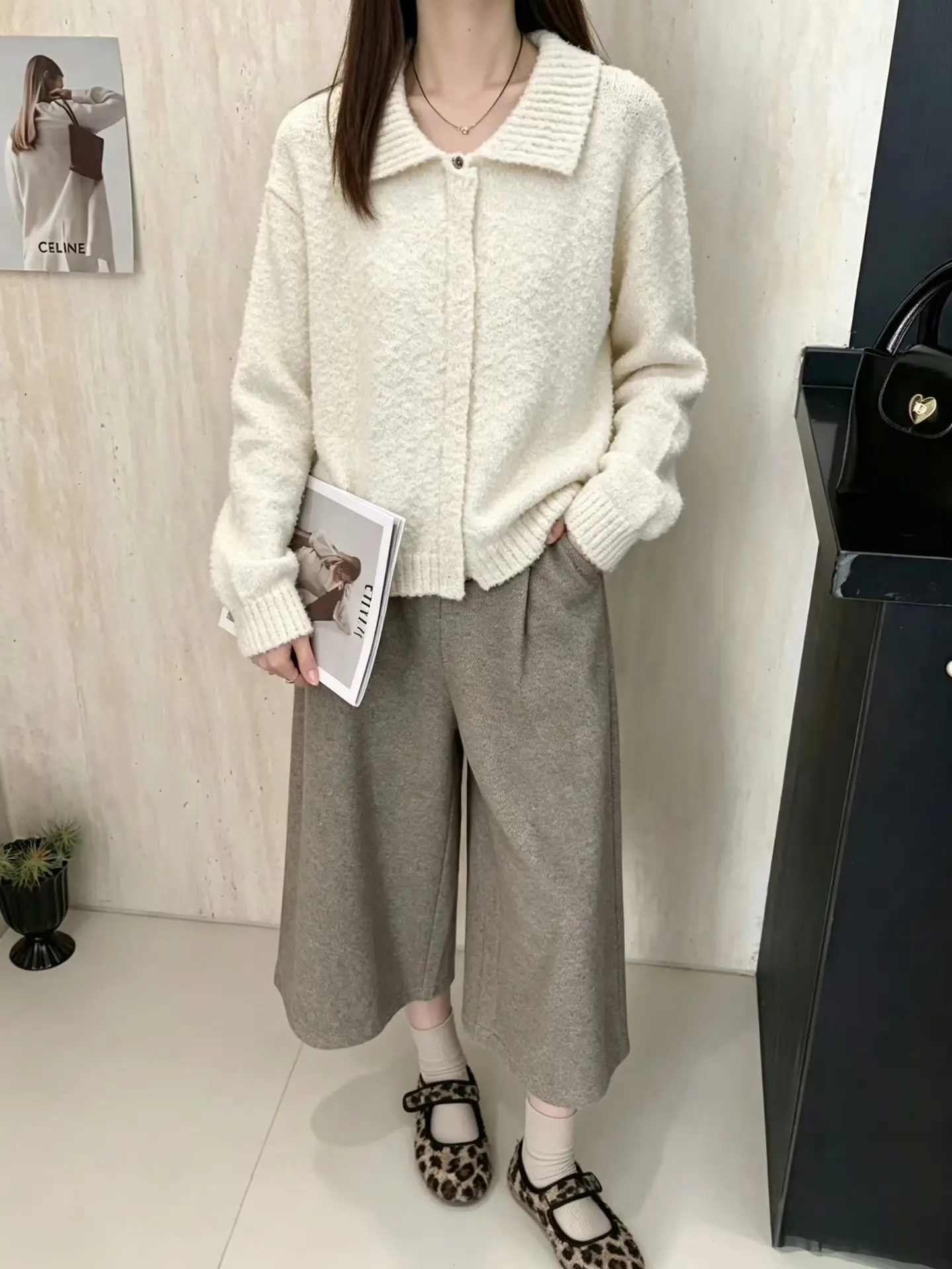 폴드 칼라 지퍼 가디건 상세 이미지 3