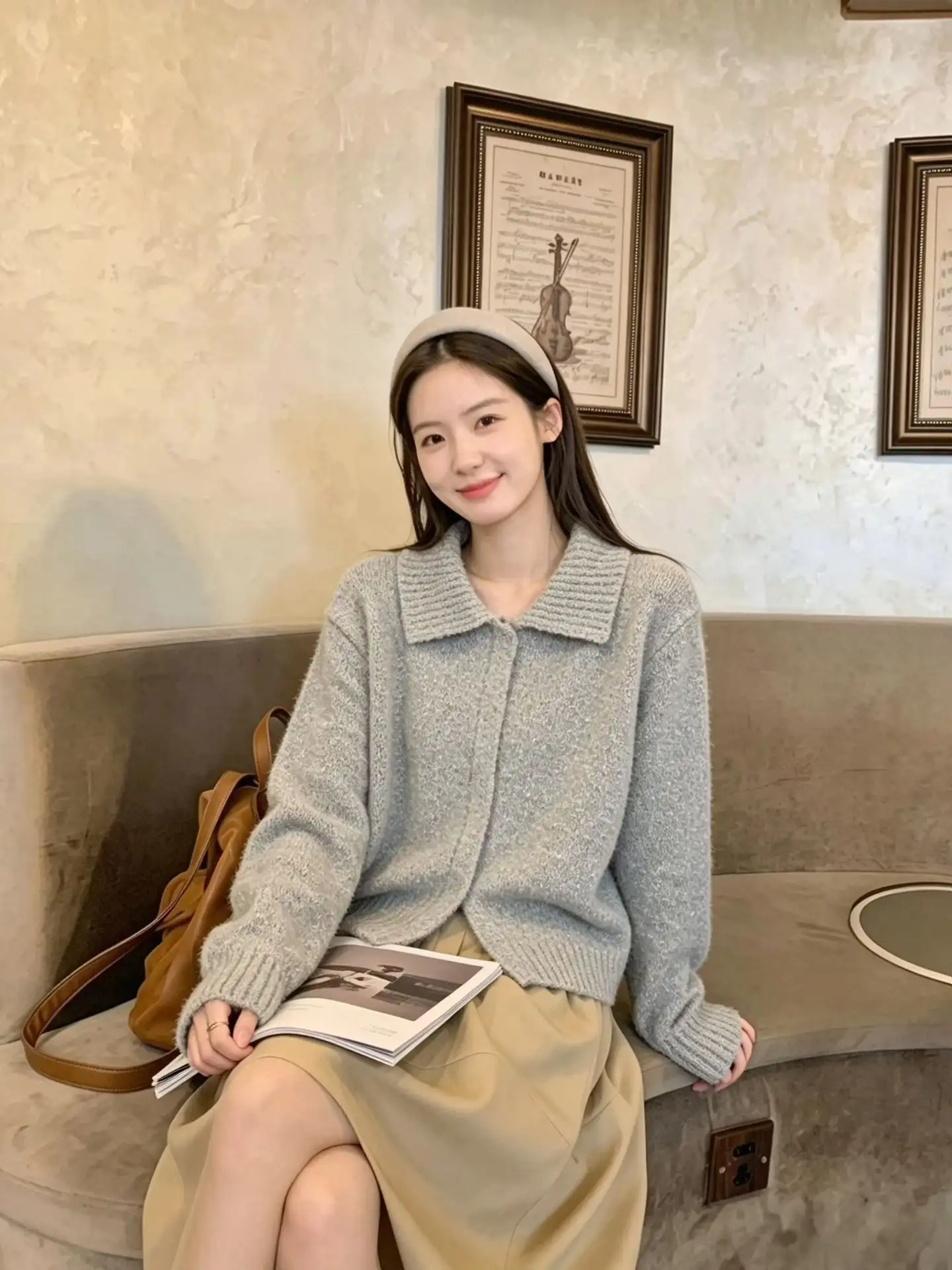 폴드 칼라 지퍼 가디건 상세 이미지 10