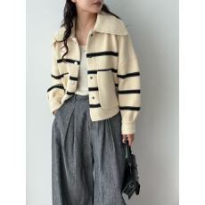 批发<b class='q'>实拍</b>韩系翻领条纹毛呢外套女秋冬新款高品质针织开衫夹克上衣