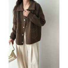 批发<b class='q'>实拍</b>韩系polo领明线高品质毛呢外套女秋冬新款洋气减龄开衫大衣