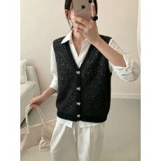 批发宽松慵懒风无袖针织开衫背心女秋冬新款<b class='q'>百搭</b>毛衣马甲