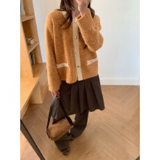 批发温柔风圆领长袖针织<b class='q'>开衫</b>女秋冬慵懒感毛衣外套上衣