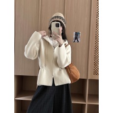 批发高品质小香风气质收腰连帽毛呢外套女秋冬针织显瘦加厚上衣