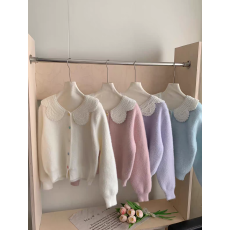 批发小香风娃娃领水貂毛外套女秋冬新款高级感小个子减龄开衫<b class='q'>上衣</b>
