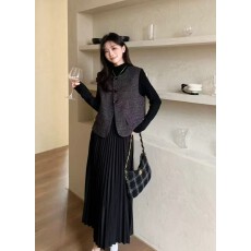 批发实拍<b class='q'>欧洲站</b>马甲<b class='q'>连衣裙</b>套装法式赫本风百搭背心+打底裙+腰带三件套