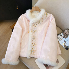 实拍2025新款新中式国风棉服外套女秋冬复古刺绣提花加厚上衣冬季