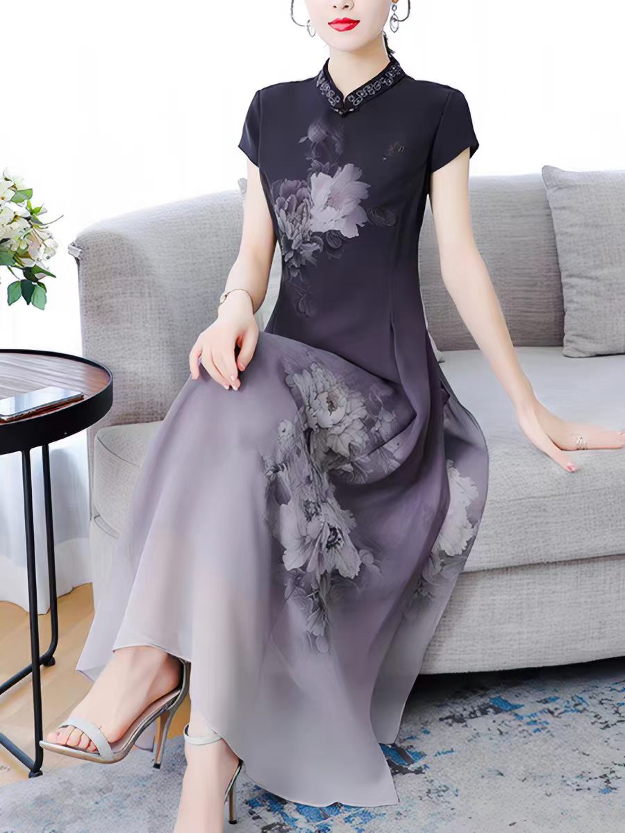 RY1408# 实拍 2026新款夏季新中式改良旗袍连衣裙高端气质妈妈印花...