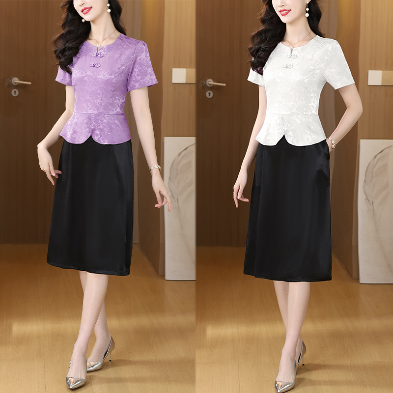 RY2540# 气质复古新拼接假两件连衣裙2026夏季新款洋气显瘦中款长裙子