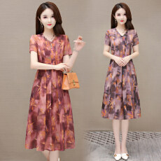 批发新款中老年短袖连衣裙妈妈装<b class='q'>夏</b>季2026新款显瘦洋气<b class='q'>夏</b>季气质中长裙