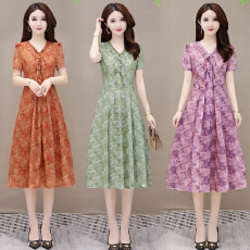 批发连衣裙气质时尚妈妈夏季气质<b class='q'>裙子</b>新款显瘦<b class='q'>中老年</b>减龄短袖收腰